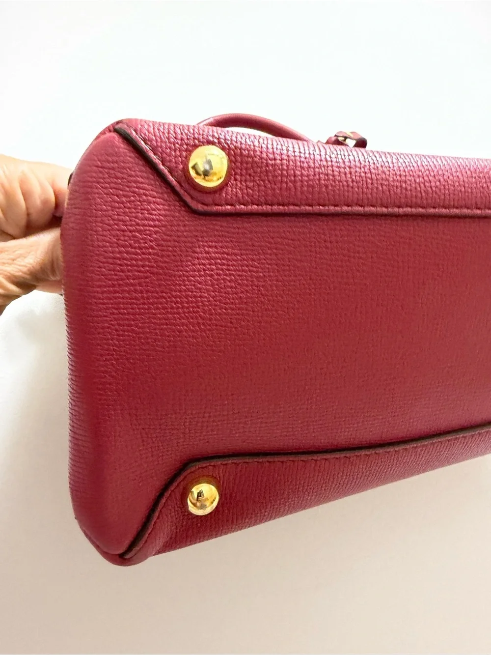 Burberry Burgundy Leather Satchel with Gold Hardware